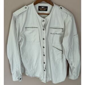 Harley Davidson Women’s XL Cream Denim Snap Button Long Sleeve Shirt